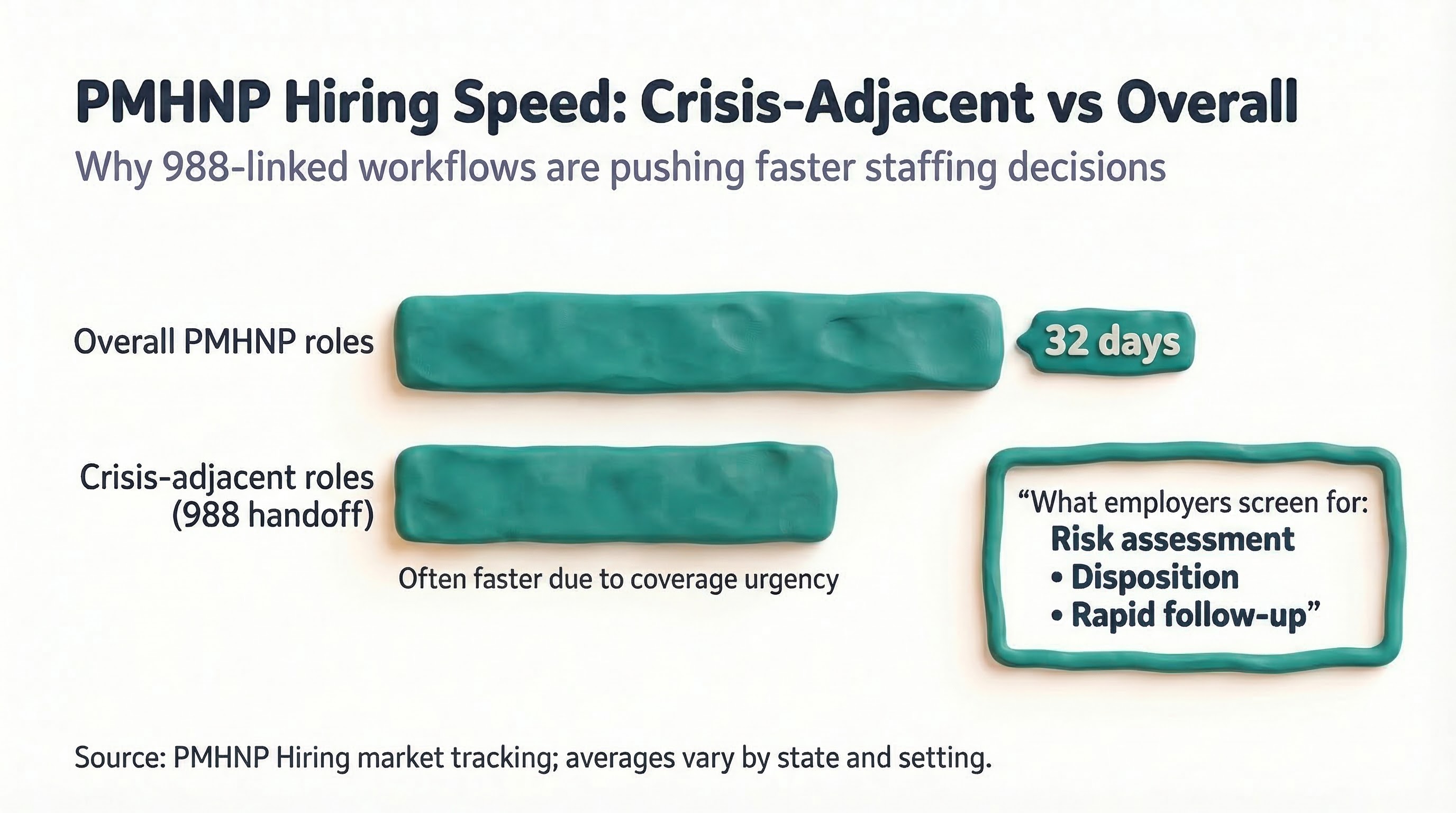 Infographic showing PMHNP time-to-fill in crisis-adjacent roles vs overall market